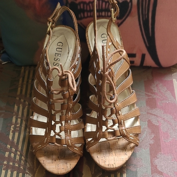 Guess Tan Wedge Sandals with Ankle Strap - Picture 2 of 4